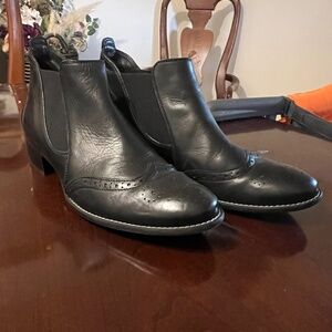 Paul Green Ava Wingtip Chelsea Booties US Size 5.5 Black Leather